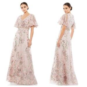 Mac Duggal 67880 Flutter Sleeves A-Line Evening Dress Rise Pink Size 8 NWT